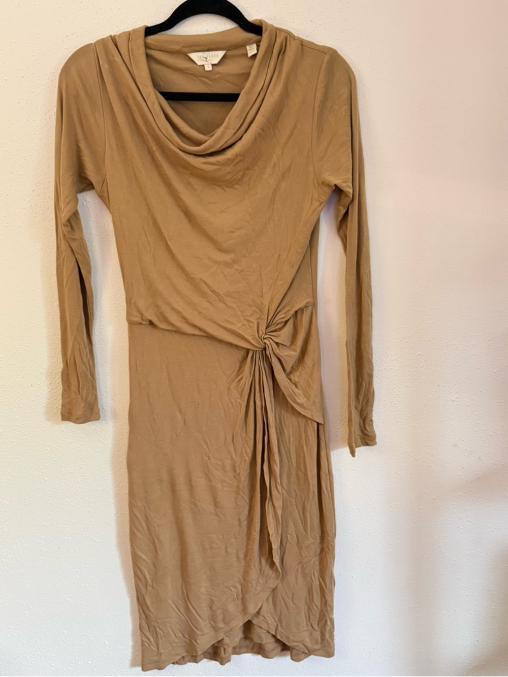 Ted Baker Camel Long-Sleeve Twist Front Midi Dress